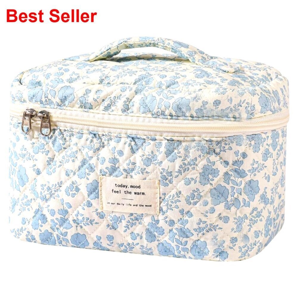 Large Cotton Floral Makeup Bag Travel Organizer Cosmetic Case Women